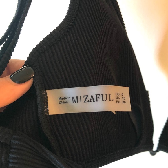 Black Zaful V-wired Ribbed Bikini Swimsuit - Picture 7 of 12